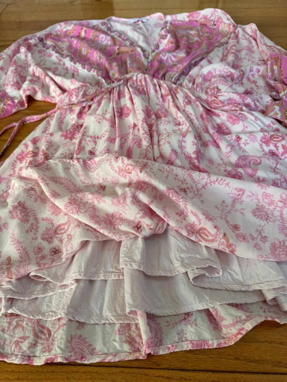 Pink Lily Pink Paisley Boho Blouson Mini Dress • Raglan Sleeve • M - Picture 3 of 10